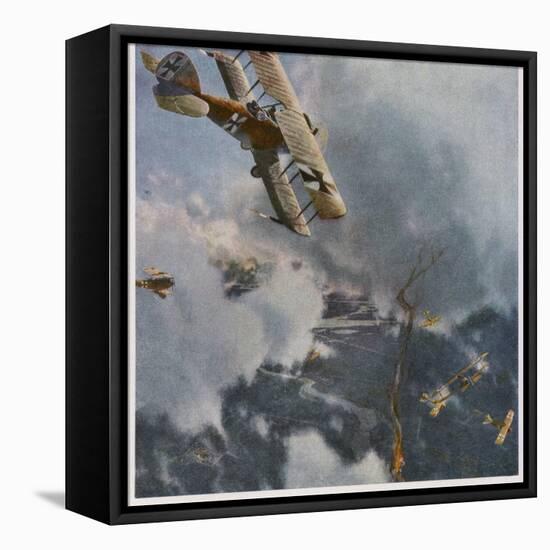 German and Allied Aeroplanes in a Dog-Fight Over the Western Front-Zeno Diemer-Framed Premier Image Canvas