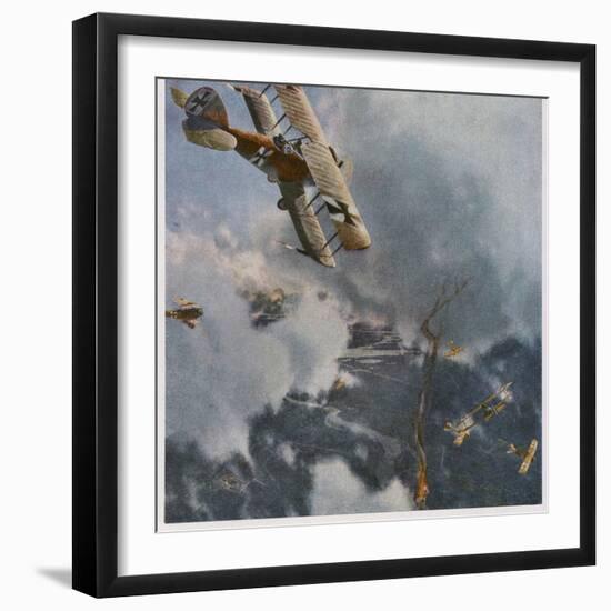 German and Allied Aeroplanes in a Dog-Fight Over the Western Front-Zeno Diemer-Framed Photographic Print