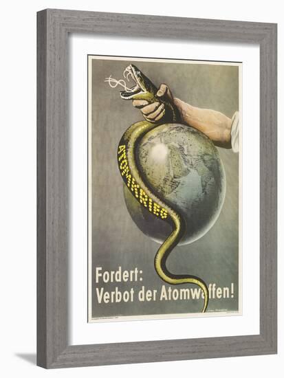 German Ban Atomic Weapons Poster, Snake and Globe-null-Framed Giclee Print