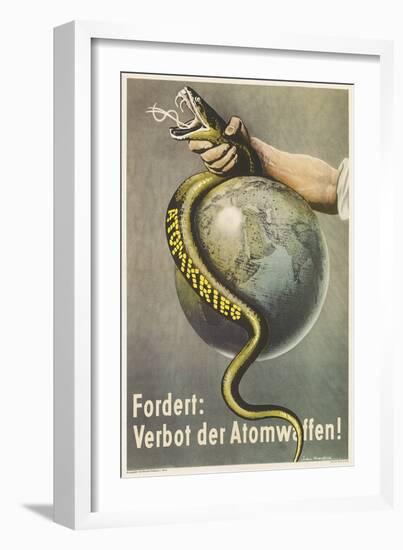 German Ban Atomic Weapons Poster, Snake and Globe-null-Framed Giclee Print