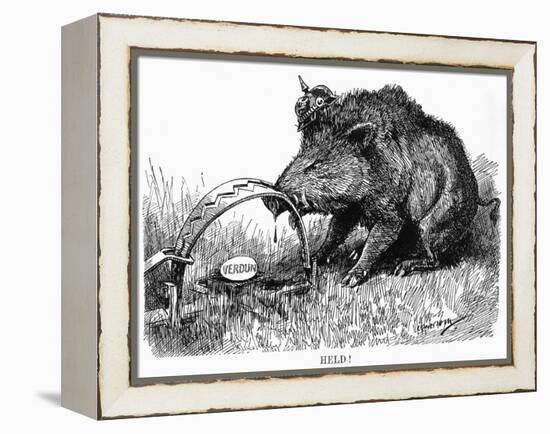 German Boar Held at Verdun - Cartoon-L. Raven Hill-Framed Stretched Canvas