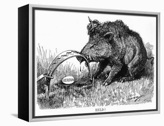 German Boar Held at Verdun - Cartoon-L. Raven Hill-Framed Stretched Canvas