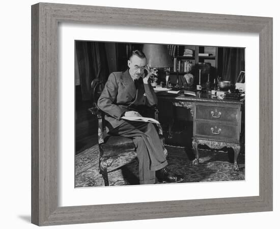 German-Born Us Writer Thomas Mann Sitting at His Desk-Carl Mydans-Framed Photographic Print