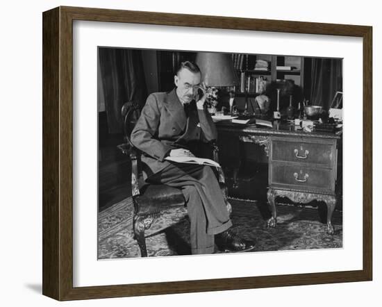 German-Born Us Writer Thomas Mann Sitting at His Desk-Carl Mydans-Framed Photographic Print