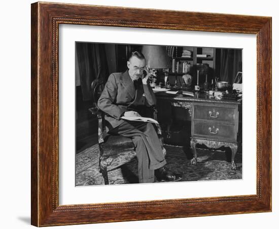 German-Born Us Writer Thomas Mann Sitting at His Desk-Carl Mydans-Framed Photographic Print