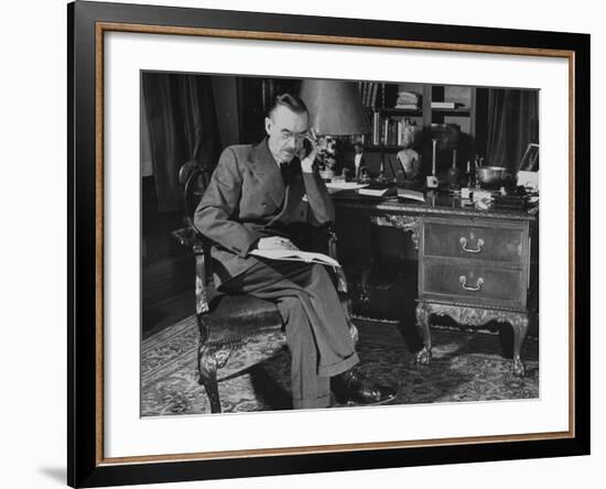 German-Born Us Writer Thomas Mann Sitting at His Desk-Carl Mydans-Framed Photographic Print