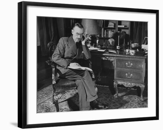 German-Born Us Writer Thomas Mann Sitting at His Desk-Carl Mydans-Framed Photographic Print