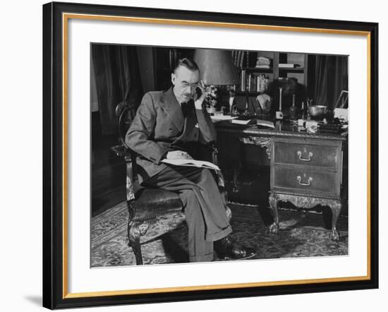 German-Born Us Writer Thomas Mann Sitting at His Desk-Carl Mydans-Framed Photographic Print