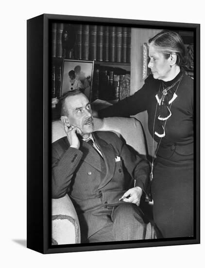 German-Born Us Writer Thomas Mann Talking with His Wife in their Home-Carl Mydans-Framed Premier Image Canvas