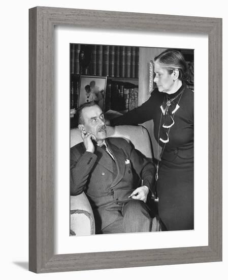 German-Born Us Writer Thomas Mann Talking with His Wife in their Home-Carl Mydans-Framed Photographic Print