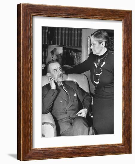 German-Born Us Writer Thomas Mann Talking with His Wife in their Home-Carl Mydans-Framed Photographic Print