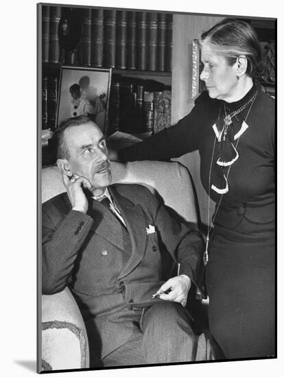 German-Born Us Writer Thomas Mann Talking with His Wife in their Home-Carl Mydans-Mounted Photographic Print