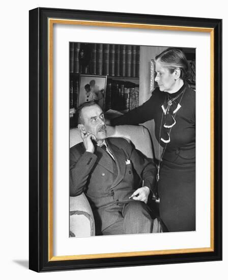 German-Born Us Writer Thomas Mann Talking with His Wife in their Home-Carl Mydans-Framed Photographic Print