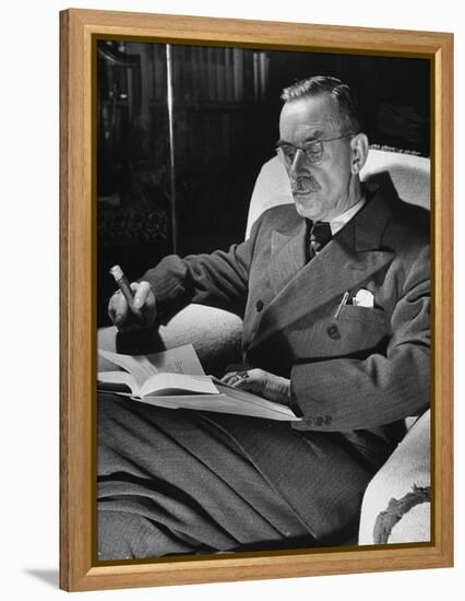 German-Born Writer Thomas Mann Reading a Book at Home-Carl Mydans-Framed Premier Image Canvas