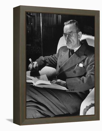 German-Born Writer Thomas Mann Reading a Book at Home-Carl Mydans-Framed Premier Image Canvas