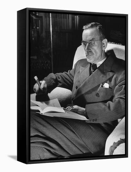German-Born Writer Thomas Mann Reading a Book at Home-Carl Mydans-Framed Premier Image Canvas