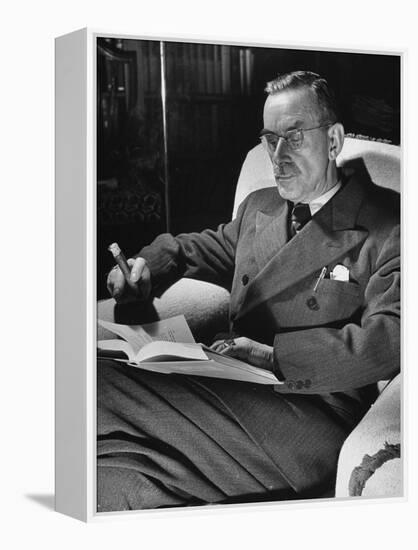 German-Born Writer Thomas Mann Reading a Book at Home-Carl Mydans-Framed Premier Image Canvas