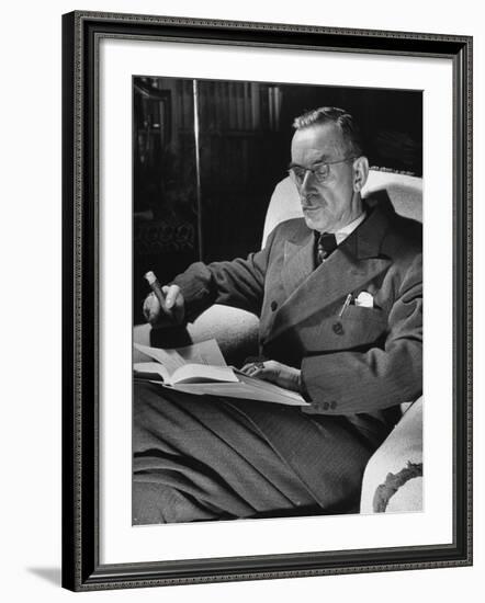 German-Born Writer Thomas Mann Reading a Book at Home-Carl Mydans-Framed Premium Photographic Print