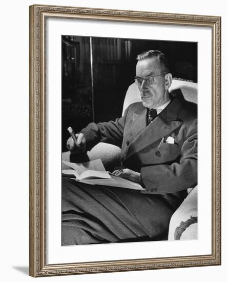 German-Born Writer Thomas Mann Reading a Book at Home-Carl Mydans-Framed Premium Photographic Print