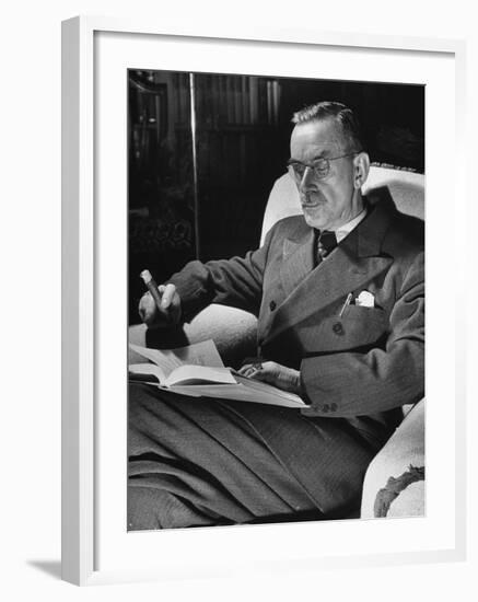 German-Born Writer Thomas Mann Reading a Book at Home-Carl Mydans-Framed Premium Photographic Print