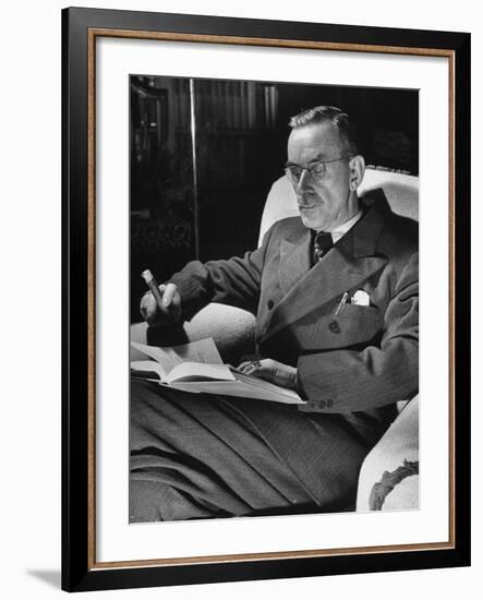 German-Born Writer Thomas Mann Reading a Book at Home-Carl Mydans-Framed Premium Photographic Print