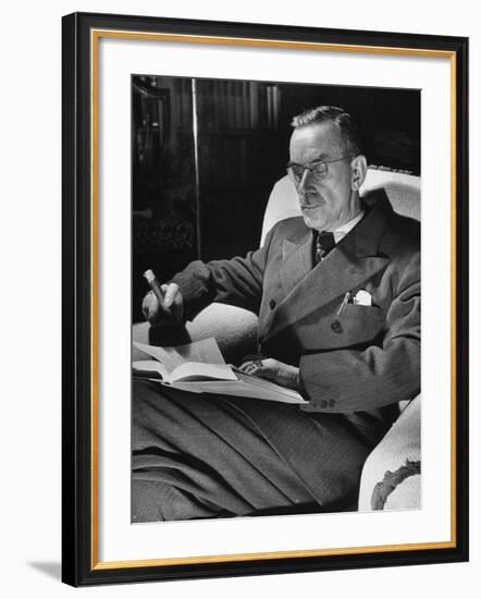 German-Born Writer Thomas Mann Reading a Book at Home-Carl Mydans-Framed Premium Photographic Print