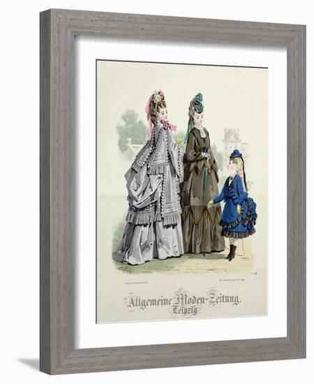 German Fashions from Leipzig from 'Moniteur De La Mode', C.1870S (Coloured Engraving)-Unknown Artist-Framed Giclee Print