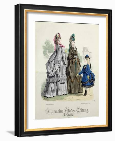 German Fashions from Leipzig from 'Moniteur De La Mode', C.1870S (Coloured Engraving)-Unknown Artist-Framed Giclee Print