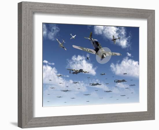 German Focke-Wulf 190 Fighter Aircraft Attack British Lancaster Bombers-Stocktrek Images-Framed Photographic Print