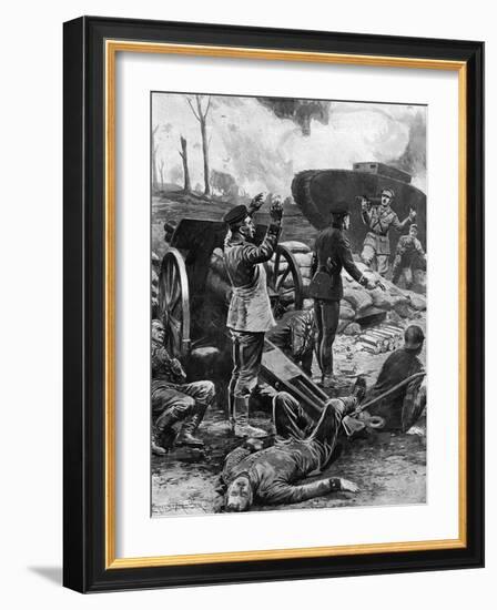 German Gun Crew Surrender to a Tank at Messines, WW1-Ernest Prater-Framed Art Print