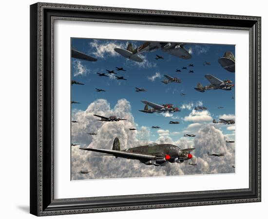 German Heinkel He 111 Bombers Gather over the English Channel-Stocktrek Images-Framed Photographic Print