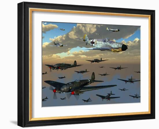 German Heinkel He 111 Bombers Gather over the English Channel-Stocktrek Images-Framed Photographic Print