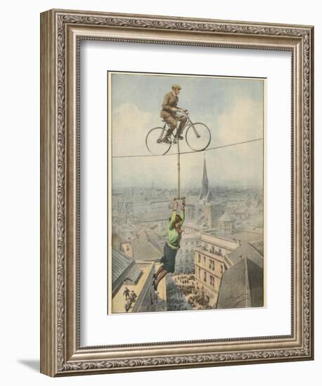 German Husband and Wife Team Perform a Dramatic Tightrope Cycling Act-Achille Beltrame-Framed Photographic Print