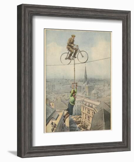 German Husband and Wife Team Perform a Dramatic Tightrope Cycling Act-Achille Beltrame-Framed Photographic Print