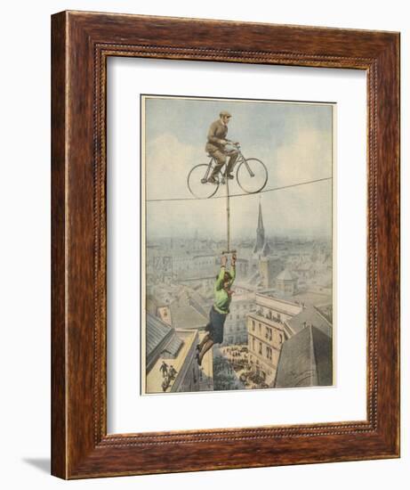 German Husband and Wife Team Perform a Dramatic Tightrope Cycling Act-Achille Beltrame-Framed Photographic Print