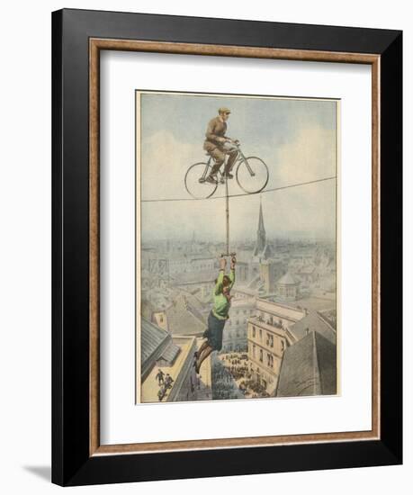 German Husband and Wife Team Perform a Dramatic Tightrope Cycling Act-Achille Beltrame-Framed Photographic Print