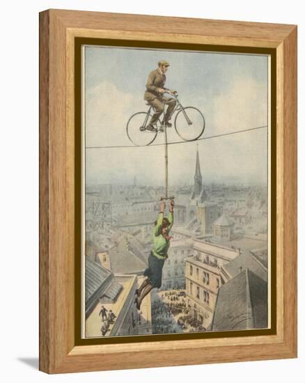 German Husband and Wife Team Perform a Dramatic Tightrope Cycling Act-Achille Beltrame-Framed Premier Image Canvas