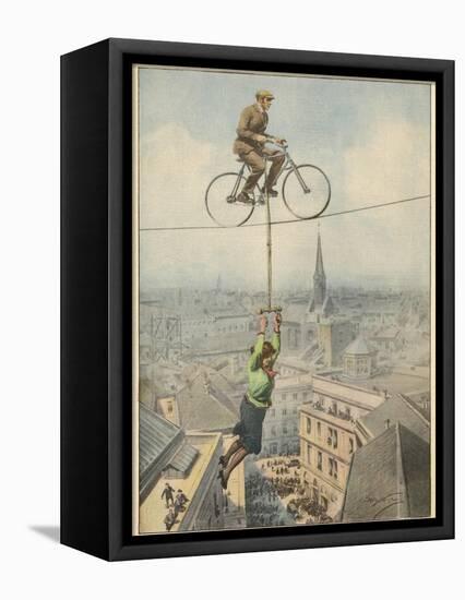 German Husband and Wife Team Perform a Dramatic Tightrope Cycling Act-Achille Beltrame-Framed Premier Image Canvas