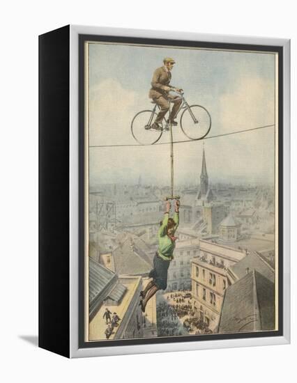 German Husband and Wife Team Perform a Dramatic Tightrope Cycling Act-Achille Beltrame-Framed Premier Image Canvas