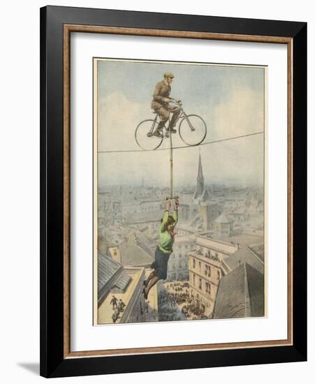 German Husband and Wife Team Perform a Dramatic Tightrope Cycling Act-Achille Beltrame-Framed Photographic Print