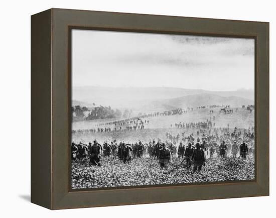 German Infantry Crossing a Field During World War I-Robert Hunt-Framed Premier Image Canvas