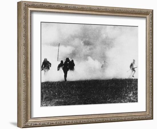 German Infantry in Action Wearing Gas Masks on the Western Front During World War I-Robert Hunt-Framed Photographic Print