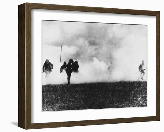 German Infantry in Action Wearing Gas Masks on the Western Front During World War I-Robert Hunt-Framed Photographic Print