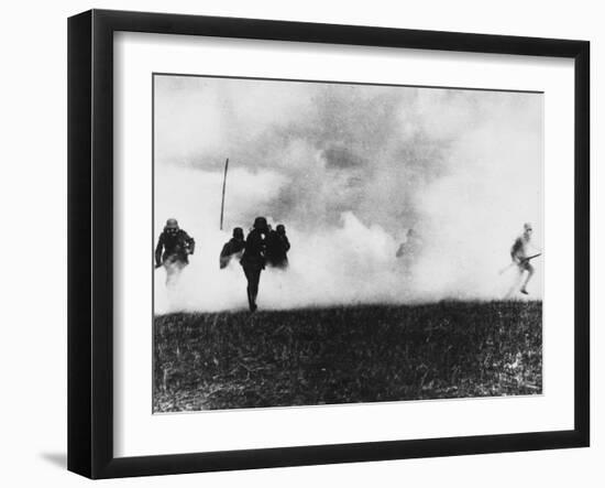 German Infantry in Action Wearing Gas Masks on the Western Front During World War I-Robert Hunt-Framed Photographic Print