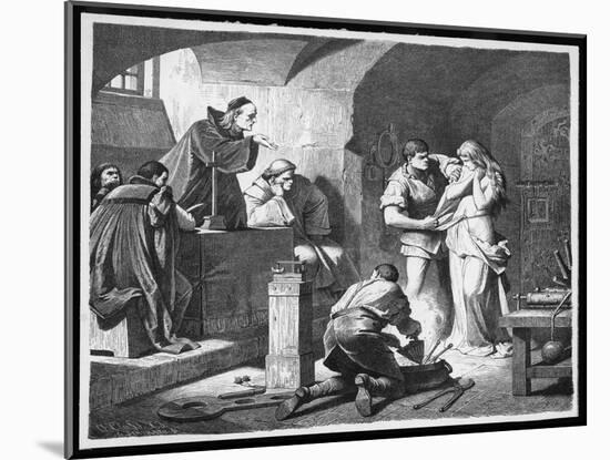 German Inquisitors Question a Suspected Witch While the Instruments of Torture are Prepared-Adolf Closs-Mounted Art Print