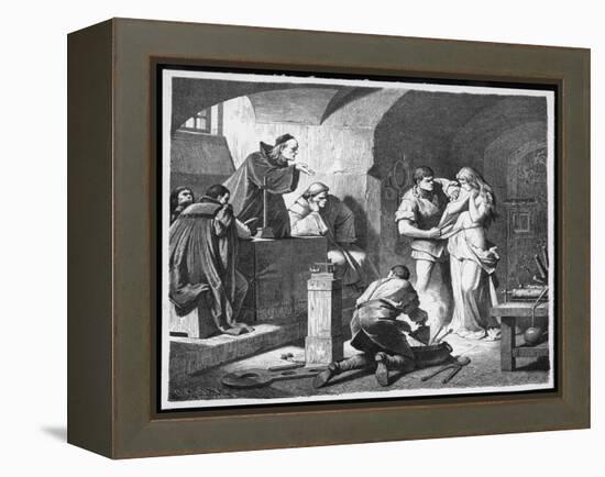 German Inquisitors Question a Suspected Witch While the Instruments of Torture are Prepared-Adolf Closs-Framed Stretched Canvas
