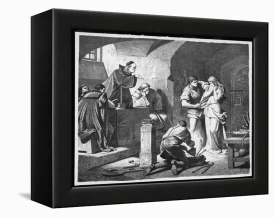 German Inquisitors Question a Suspected Witch While the Instruments of Torture are Prepared-Adolf Closs-Framed Stretched Canvas