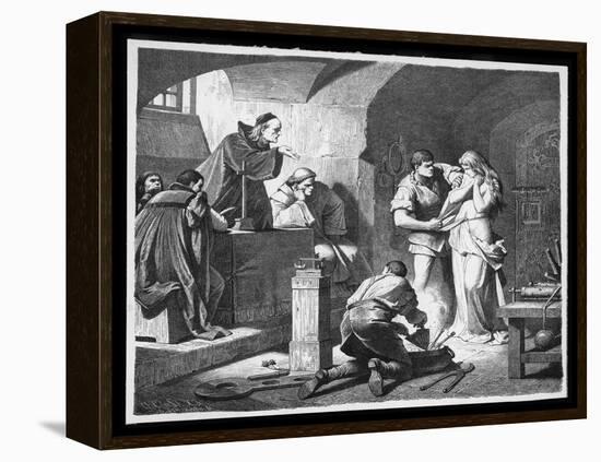 German Inquisitors Question a Suspected Witch While the Instruments of Torture are Prepared-Adolf Closs-Framed Stretched Canvas