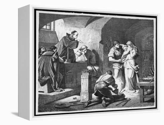 German Inquisitors Question a Suspected Witch While the Instruments of Torture are Prepared-Adolf Closs-Framed Stretched Canvas