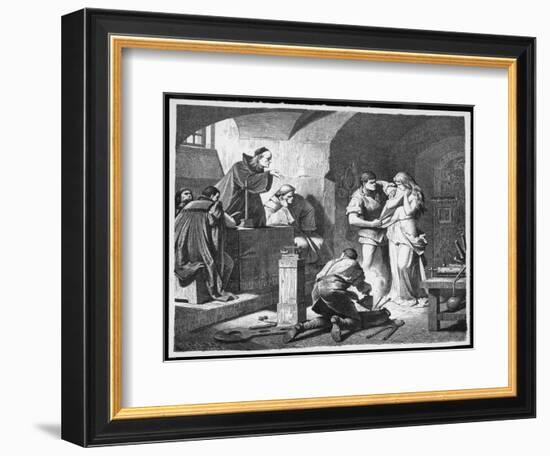 German Inquisitors Question a Suspected Witch While the Instruments of Torture are Prepared-Adolf Closs-Framed Art Print